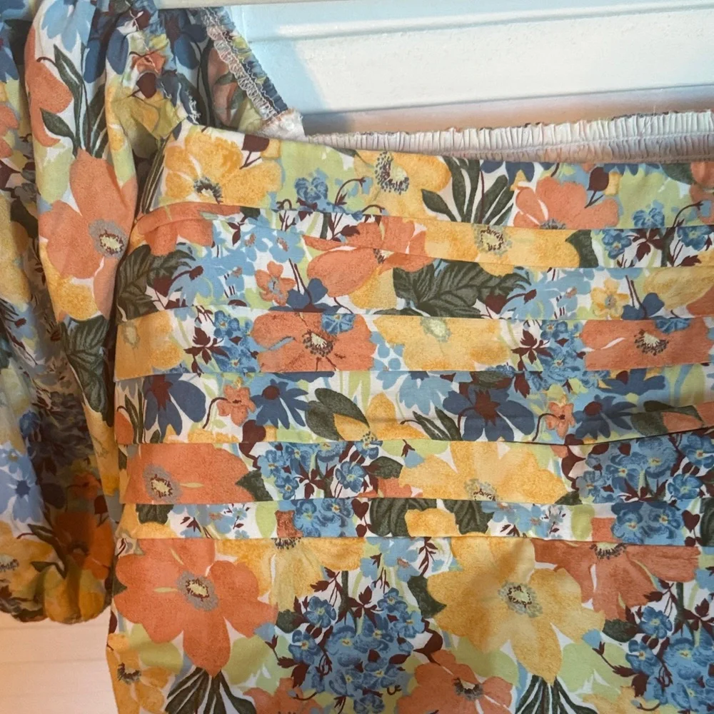Abercrombie & Fitch Floral Puff Sleeve Crop Top - Blue, Yellow, Orange